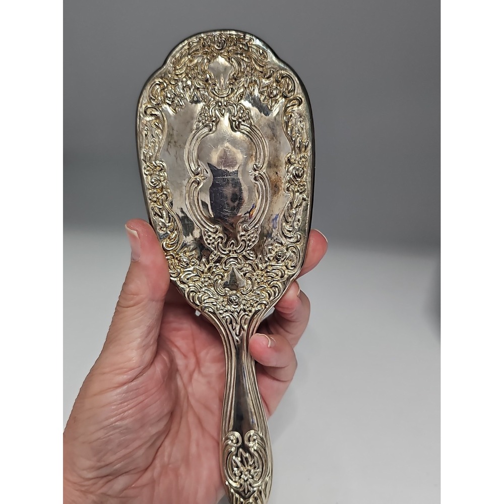 Vintage Godinger Ornate Silver Tone Vanity Hair Brush Floral Scroll - Picture 9 of 9